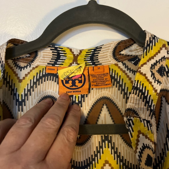 Tori Burch top with mirrored accents, brown and yellow, size 12 - Picture 4 of 5